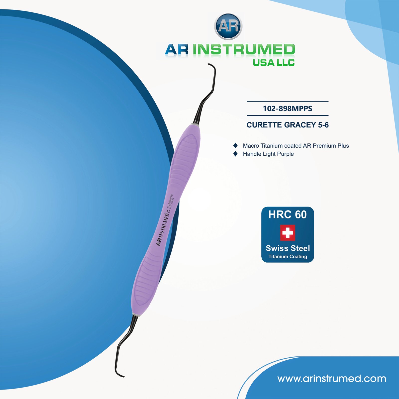 102-898MPPS Curette Gracey 5-6 After Five Titanium coated AR Premium Plus Handle Light Purple - Image 1