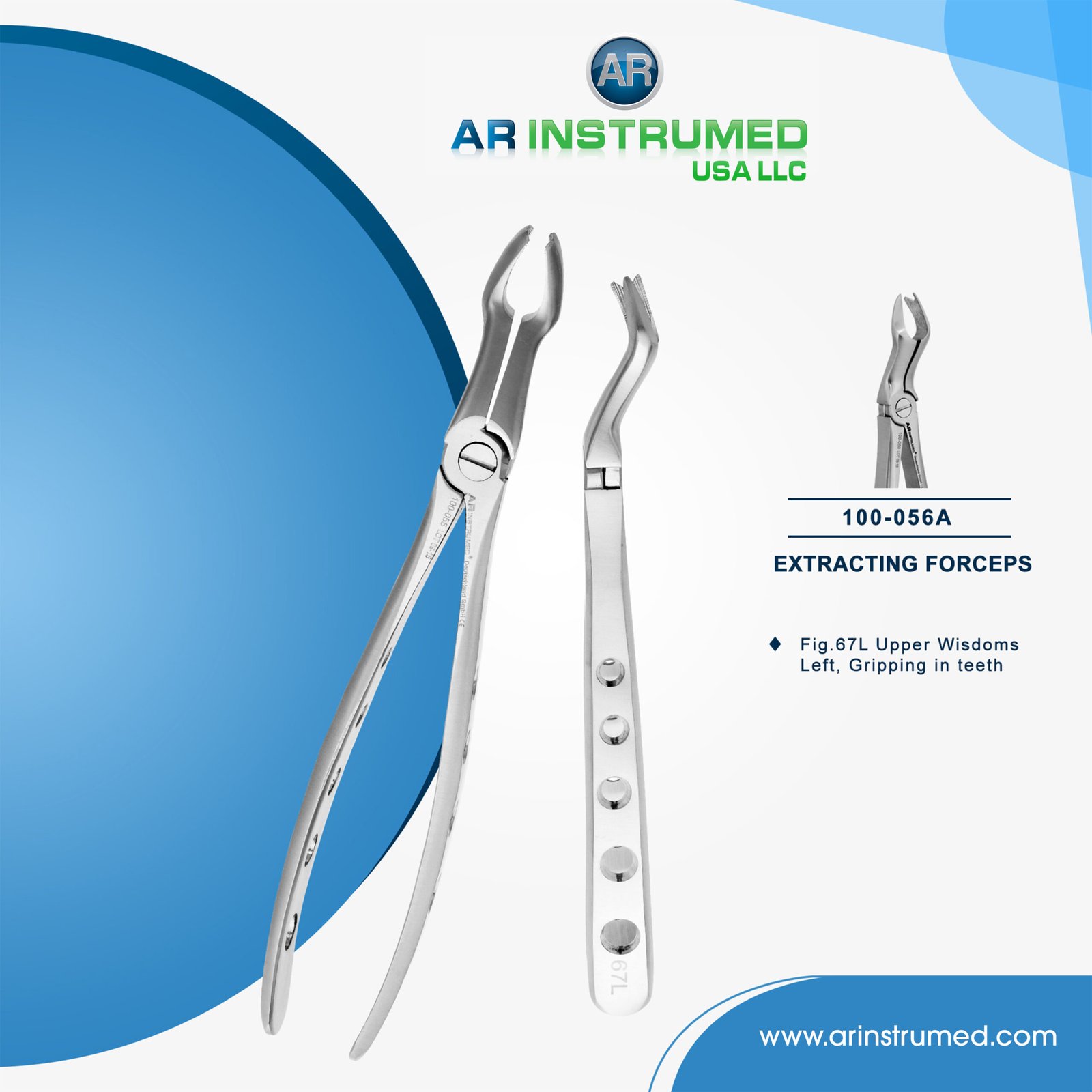 100-056A Extracting Forceps Fig.67L Upper Wisdoms Left, Gripping in teeth - Image 1