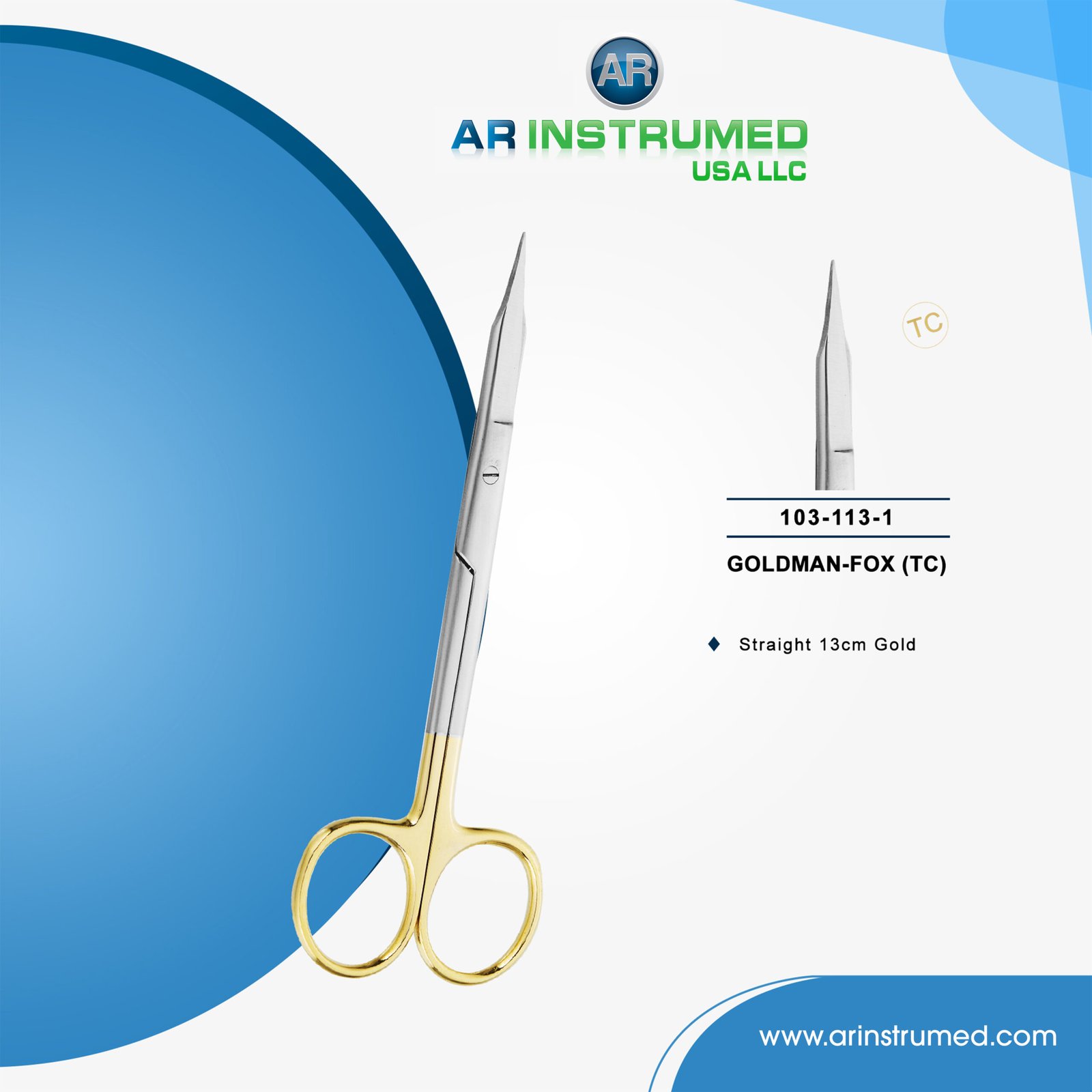 103-113-1 Scissor (TC) Goldman-Fox Straight 13cm Gold - Image 1
