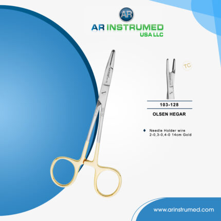 Olsen Hegar Needle Holder/Scissor wire 2-0,3-0,4-0 14cm (TC) Gold