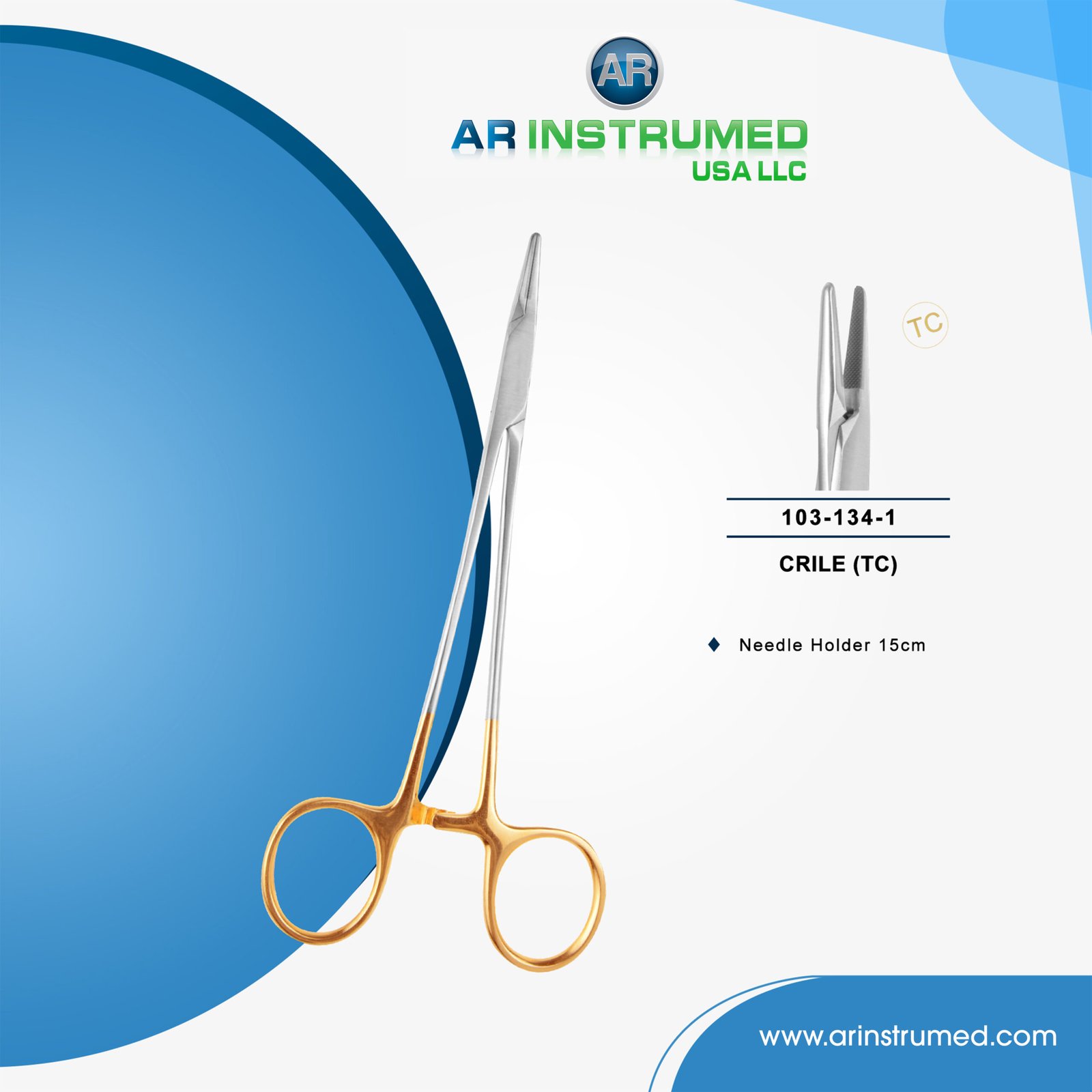 103-134-1 Crile Needle Holder 15cm (TC) Gold - Image 1